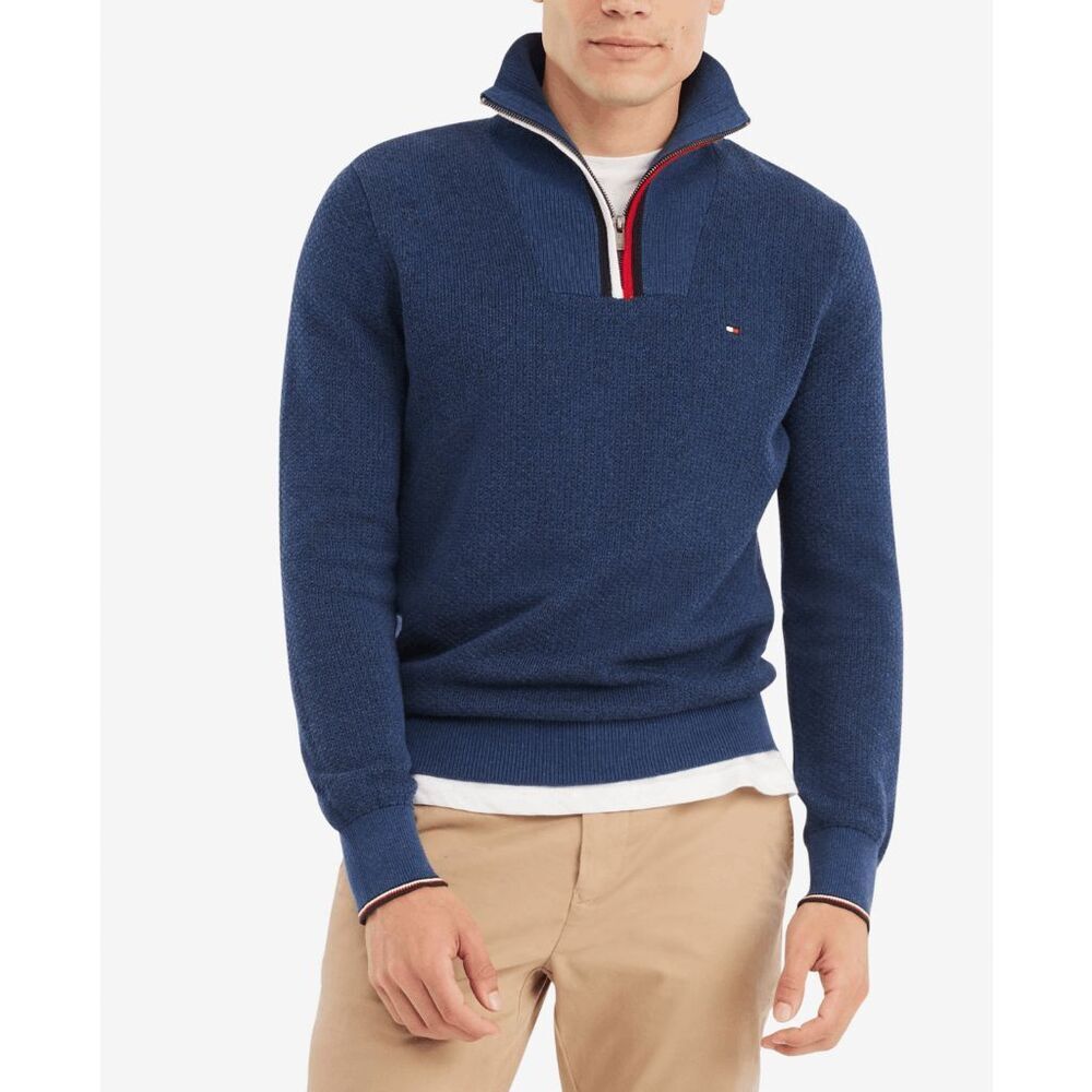 Tommy Hilfiger Men's Manhattan Quarter Zip Sweater - Denim Heather XL